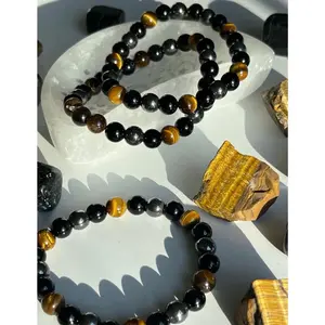 Tigers Eye+Hematite+Obsidian 8mm Bracelets for protection, mental strength, grounding