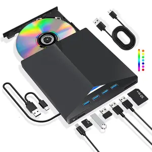 7 in 1 USB 3.0 Type-C External DVD Drive, Portable DVD Player, External DVD Drive with 4 USB Ports & SD/TF Card Slots, Multifunctional External Optical Drive
