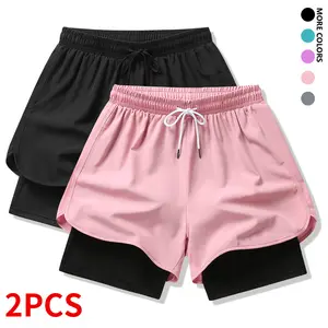 2-piece set: women’s casual athletic pants, solid color, lined, elastic drawstring waist; suitable for outdoor workouts, running, sports, and casual wear; women’s shorts.summervibes