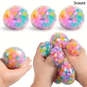 3count Sensory Bead Stress Relief Ball Toy, Stress-Relief Squeeze Ball with Soft Gel Beads, Relaxation Toy, Focus Aid, Sensory Stimulation, Hand Relaxation, Smooth Texture, Stress Relief Sensory Tool.