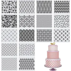 16 Pieces Cake Decoration Stencils Templates Floral Wedding Cake Molds Cookie Fondant Dessert Decorating Supplies Spray Flower Edge Molding Baking Mesh Tool Cake Decoration (Cute Style)