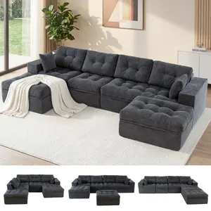 MAXYOYO 132" U Shaped Modular Sectional Sofa with 2 Ottomans, Cloud Boneless Couch with Layered Cushion, Flexible Module Combination Sofa for Living Room, No Assembly Required