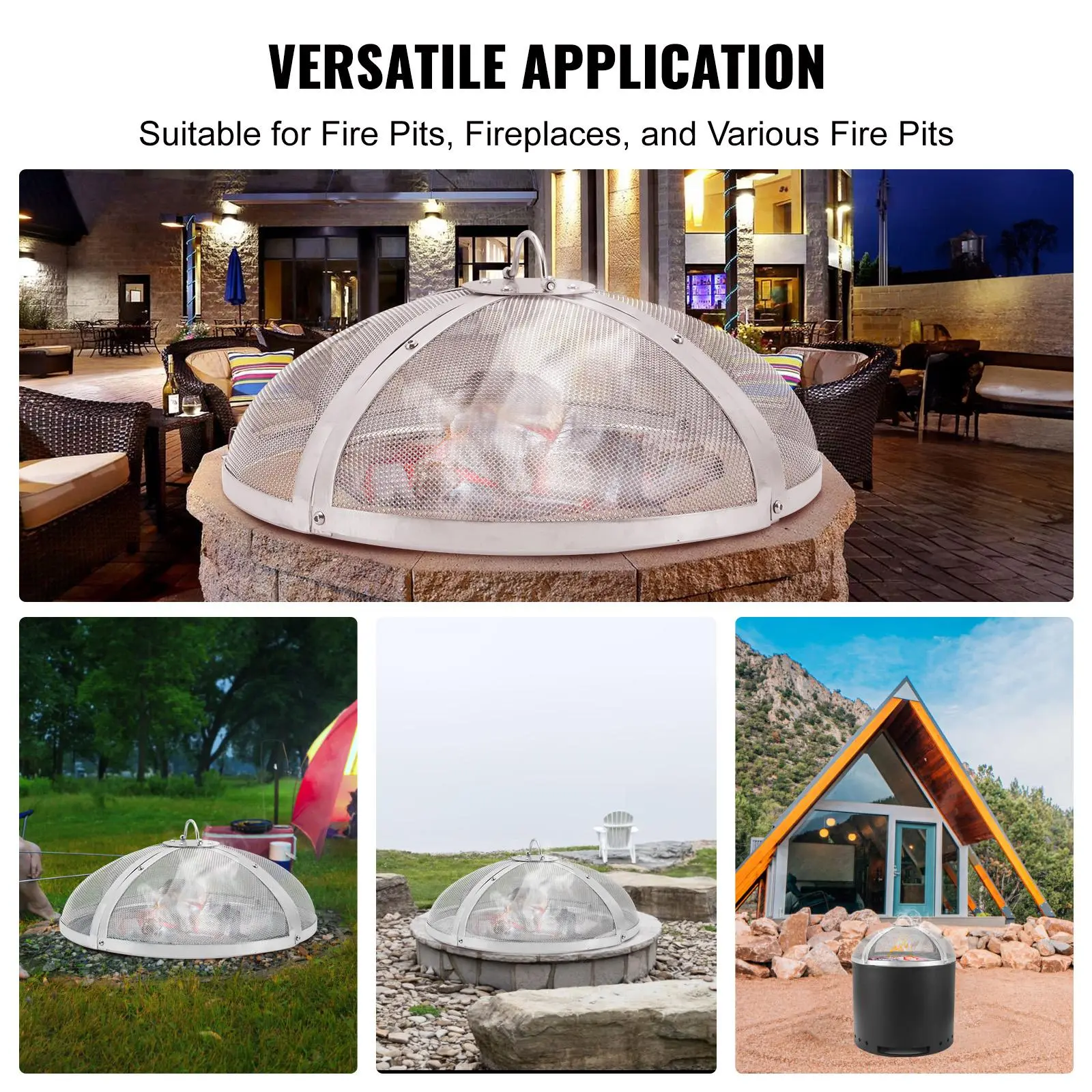 【summerfinds】VEVOR 27" Round Stainless Steel Fire Pit Spark Screen, Reinforced Heavy-Duty Metal Cover with Ring Handle, Easy-Opening Top Lid for Outdoor Patio Backyard, Portable Backyard Fire Pit (Father's Day Gift), Portable Fire Pit