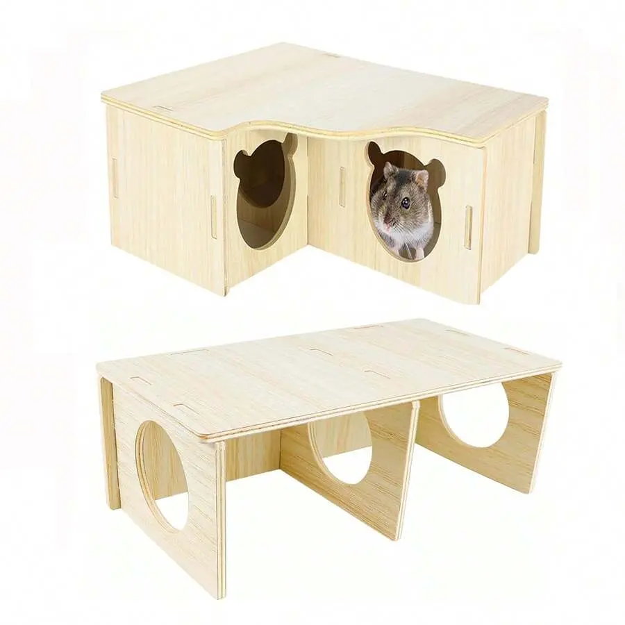 Multi-layer hamster house maze, three-room hideout, wooden hamster maze and tunnel exploration toy, hamster house habitat decoration, suitable for hamsters, mice, gerbils, and chipmunks