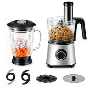 300W Food Processor with Blender & Dough Tool Electric Mini Chopper for Meat Vegetables Dough Puree Shredding 2 Speeds Sharp Blades Safety Lock 1.5L Glass Jar Two Cooking Cups