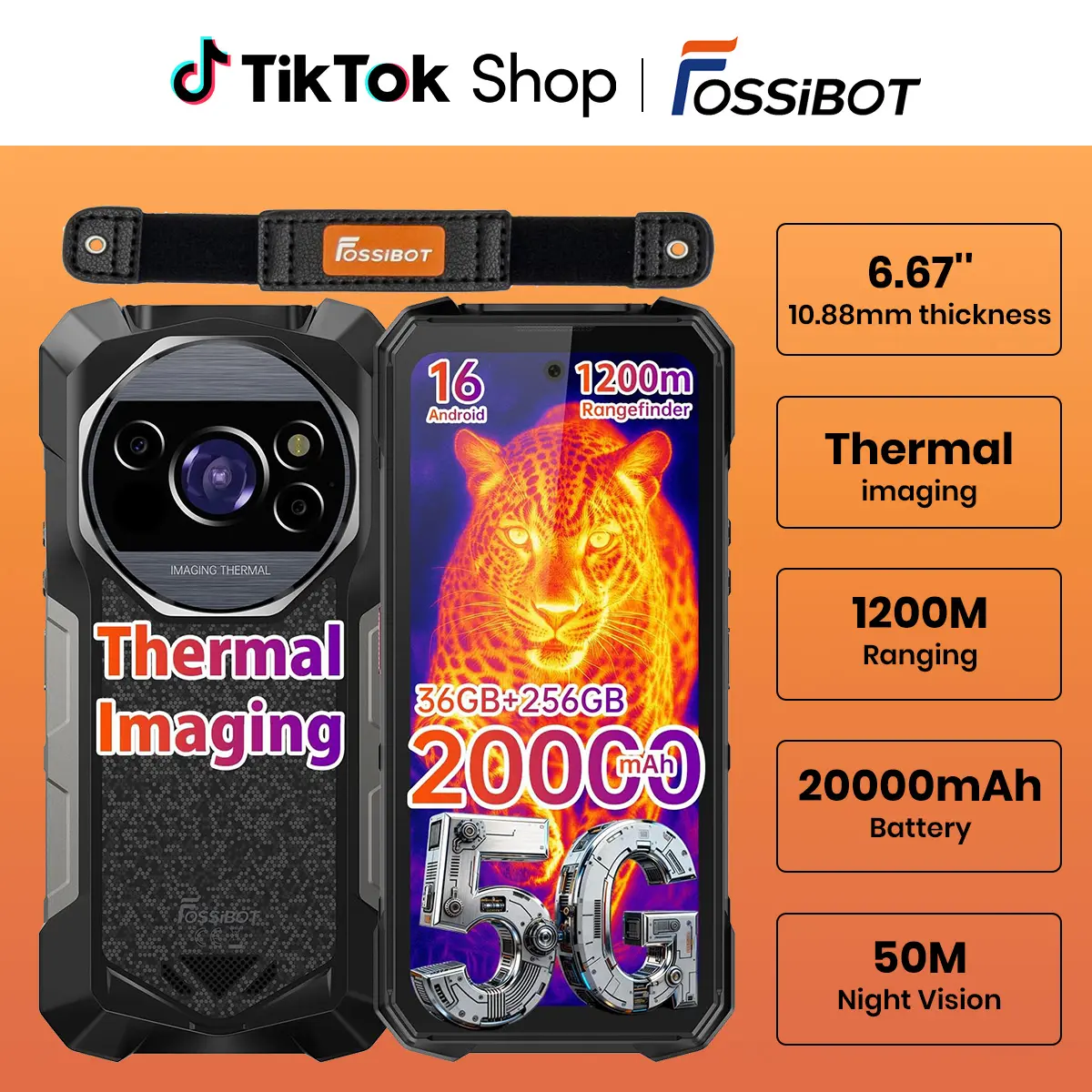 FOSSIBOT F115 Ultra 5G 20000mAh/33W Rugged Phone Thermal Imaging Android 16, Dimensity 7100+36GB+256GB Gaming Phone, 1200m Ranging, 6.78" FHD+120Hz Gorilla Glass,50m Range Night Vision 64MP Cell Phone,back to school,back to school haul