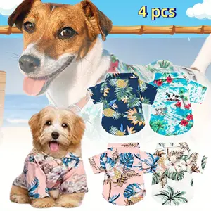 4 Pack Small Pet Summer T-Shirts Hawaii Style Floral Pet Dog Shirt Breathable Cool Clothes Beach Seaside Puppy Sweatshirt for Puppy