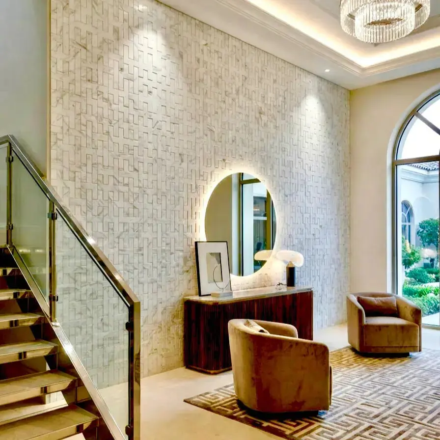 ICARUS - Waterjet Marble Mosaic Tile( 0.718 sqft sheet ) Wall Marble Tile