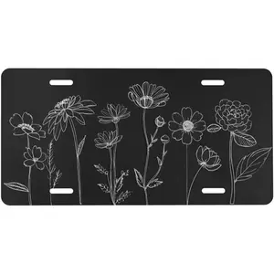 Wildflower Hand Drawn Front License Plate, 6x12 in Weatherproof Aluminum Metal Cover with 4 Holes, Botanical Art Vanity Tag for Cars/SUVs, Fun Car Accessories for Women