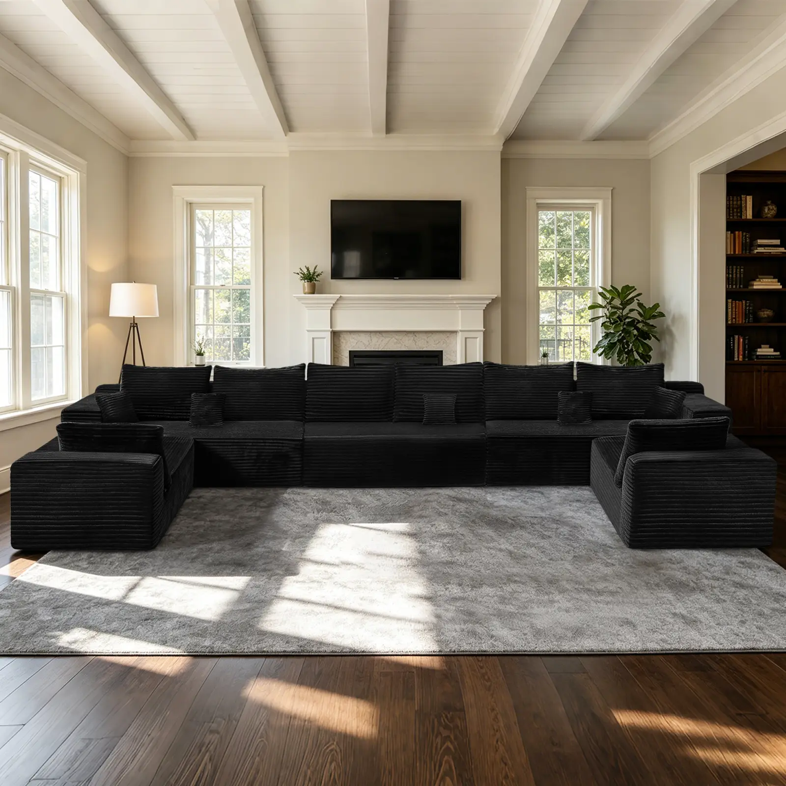 HSECOYAY Oversized 176" U Shape Cloud CouchPlusSectional Sofa with Chaise Moder Modular Sofa with 13 SoftPillows & Lounge Chairs Boneless Upholstered CouchesforLiving Room Bedroom Plush Corduroy Fabric