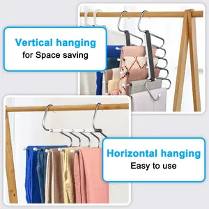 2 Pack Pants Hangers Space Saving Clothes Hanging 5 Layers, Non Slip Pant Hangers for Closet Organizers and Storage, Stainless Steel Jean Hangers