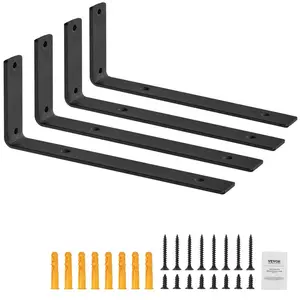 VEVOR Shelf Bracket, 12Lx 4Wx 1.6H 6 Pcs, Heavy Duty Floating Shelf Brackets, Brackets for Shelves, 5mm Thick Matte Black L Shelf Bracket, Steel Shelving Brackets with 160 lbs Load CapacityVEVOR Super Brand Day