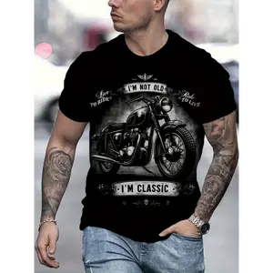 Men's Combed Cotton Classic Round Neck Short-Sleeve Plain T-Shirt - Boxy Cut, Soft Sweat-Wicking Fabric, Casual Tropical Streetwear, Retro Motorcycle Print, Unisex Fit, COD Available, Menswear Top, Tshirt