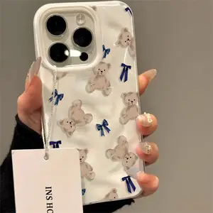 TPU Shockproof Soft Smartphone Cover - Cute Animal Design with Blue Bow Texture, Protective Tech Accessories for iPhone 17/17 Series/16 Pro Max/15/14 Plus/13/12/11 Pro Max by summerwins,summerwins
