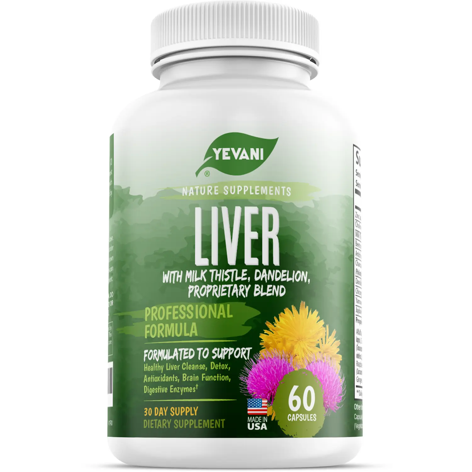 YEVANI Liver Cleanse & Detox Capsules with Milk Thistle, Dandelion & Artichoke - Herbal Liver Support Supplement - 60 Veggie Capsules