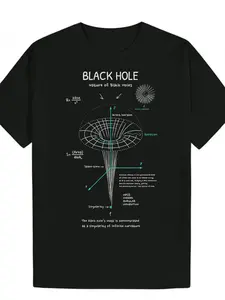 Men's Black Hole Physics T-Shirt-Stephen Hawking-inspired space-themed design with Hawking and event graphics-casual T-shirt for science, astronomy and math buffs Local community store in stock Quick release soft cotton comfort for Easter, Halloween, Than
