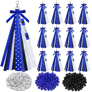 12Pcs Cheer Keychains Graduation Gifts School DIY Personalized Bead Ribbon with Metal Ring Cheerleader Team Gifts for Keys Backpacks Purses Phones Backpack Accessories