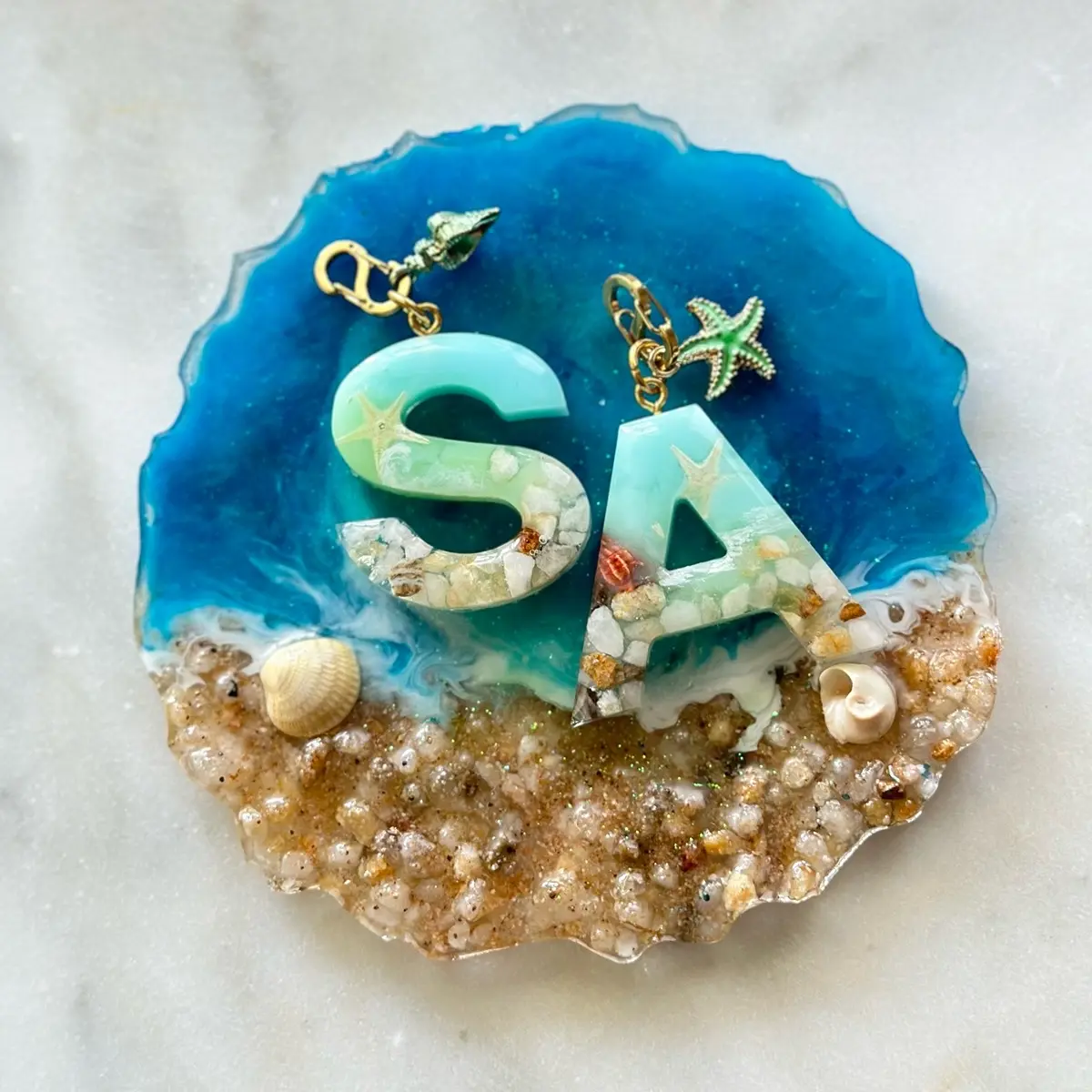 Ocean Green Charms - SeaGreen Collection with Beach Rocks, Seashells, and Starfish amulet