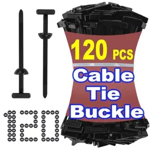 120 PCS Nylon Universal Cable Tie Buckle - 2026 Upgraded Heavy Duty Self-Locking Zip Ties with Pin & Button Design, New T Cable Tie Buckle Zip Tie for Cars Daily Repair Bumper Clips, Home, Office.