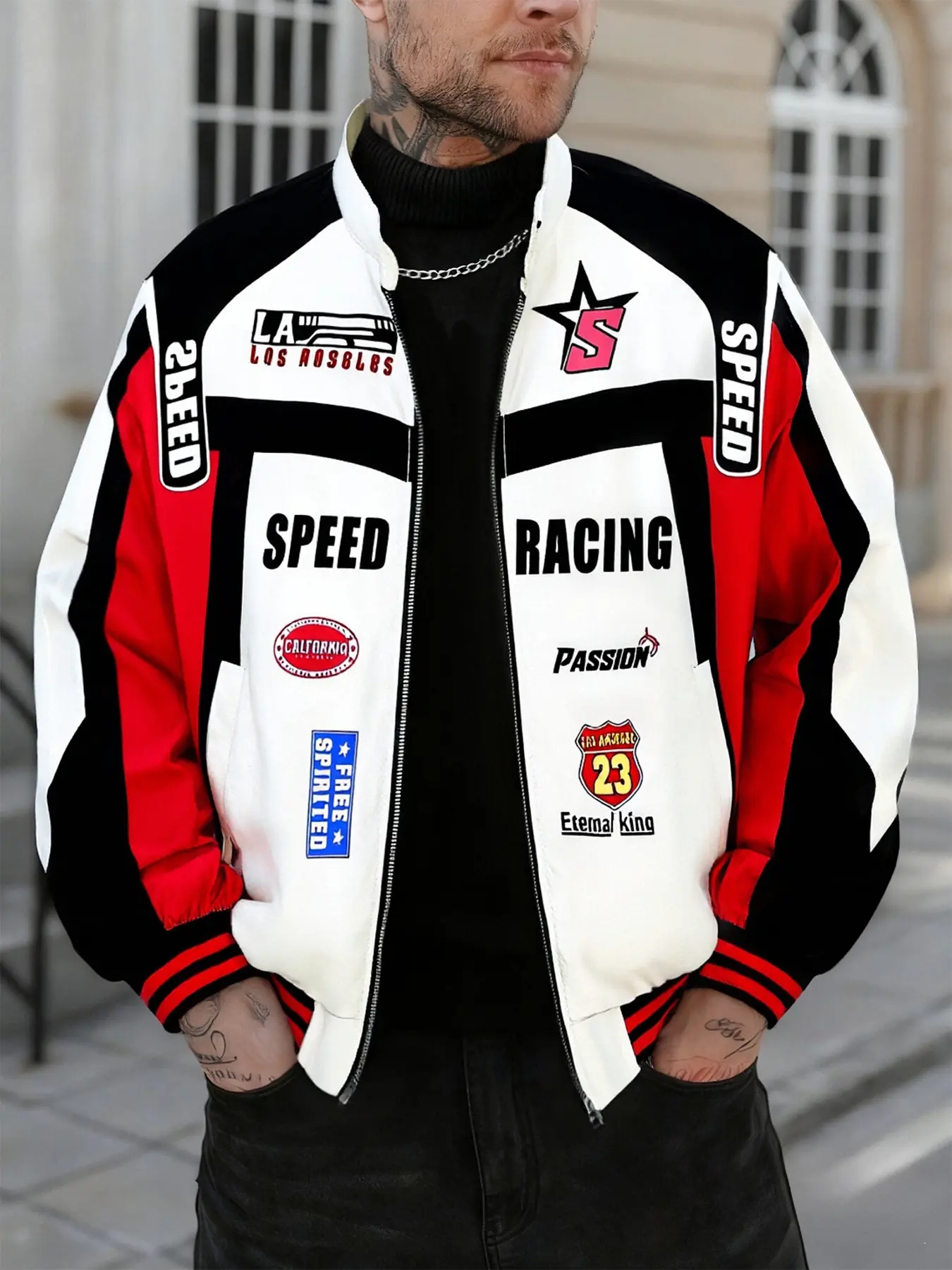 Unisex design. Street style with Speed racing letters and racing flag patterns. Ideal for racing culture, racing apparel, and streetwear outfits. Perfect for Y2K fashion, racing culture enthusiasts, club attire, and men’s gifts. Trendy outfit