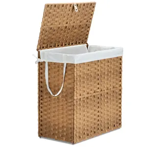 Woven Rattan Laundry Hamper with Adjustable Lid, Dirty Clothes Busket, Foldable, Steel Frame, Machine Washable for Home, Bathroom, Bedroom Woven Rattan Laundry Hamper with Adjustable Lid, Dirty Clothes Busket, Foldable, Steel Frame, Machine Washable for Home, Bathroom, Bedroom