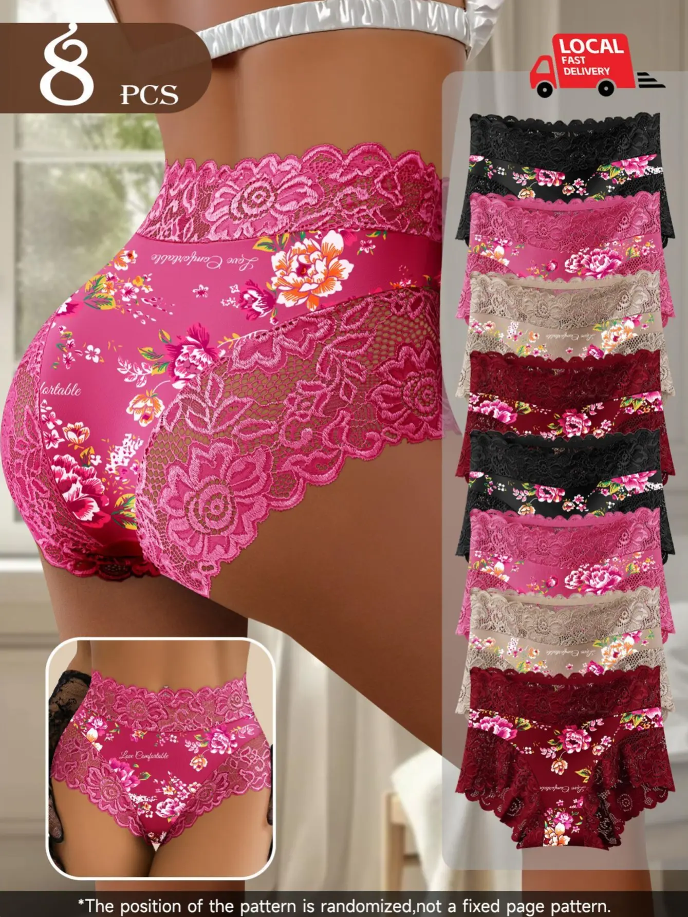 Women's High-Waisted Cute Polyester Fabric Panties - 4/8-Pack TikTok Viral Assorted Color Contrast Lace Patchwork, Stretchy Vibe Print Seamless Soft Briefs, Skin-Friendly Breathable Everyday Underwear with Perfect Fit S-XXL 1484
