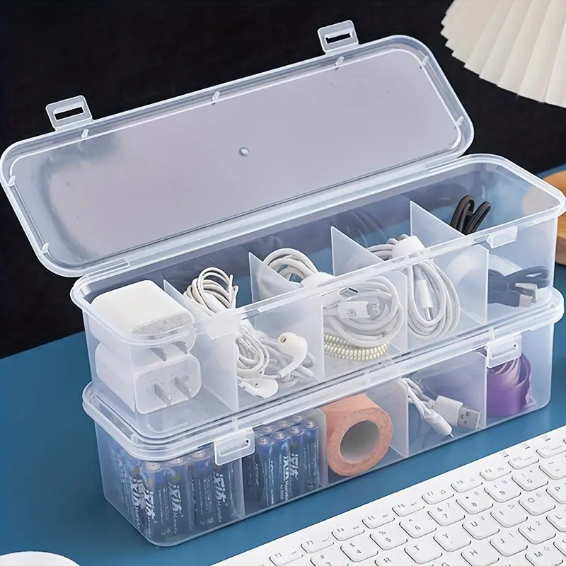 2pcs Storage box with five compartments, equipped with tension-fixing device, Plastic Storage Boxes