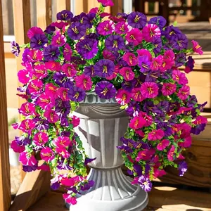 Artificial outdoor flowers, 2 artificial morning glories, UV-resistant hanging morning glory vines, realistic artificial flowers, Decorative Flowers, suitable for spring garden porch decoration (without accessories), Artificial Flowers For Outside