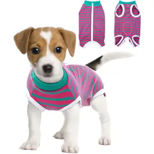 Small Dog Recovery Suit After Surgery, Abdominal Wound Protection, Back Zipper Spay Recovery Suit for Dogs & Cats, Soft Anti-Licking Puppy Onesie, Cone Alternative, Rose Red Stripes L