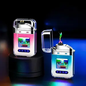 Transparent-Cased Windproof Lighter — A Portable Lighter with LED Battery Display. Ideal for Outdoors, Camping, Lighting Candles, and Wilderness Survival. A Perfect Gift for Your Boyfriend and a Camping Essential.