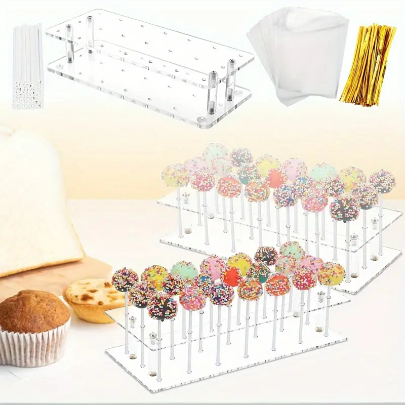 21 Holes Clear Acrylic Cake Lollipop Kit with 300 Pcs Cake Lollipop Sticks and Wrappers,Cake Lollipop Making Accessories for Weddings,Birthday,Parties,Halloween,Home Supplies Transparent Cookie