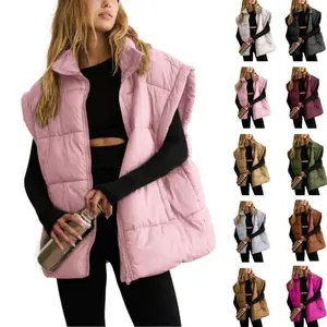 Women's Winter Oversized Puffer Vest Insulated Padded Flysleeve Lightweight Stand Collar Puffy Jackets Coat with Pockets Basic Casual Fitted Minimalist