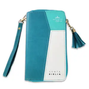 Bible in Spanish for Woman Checkbook Reina Valera 1960 Imitation Leather Tricolor Turquoise and Whiten with Index