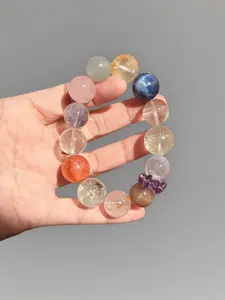 Statement Multi Crystal Bracelet 12-14mm Cyanite Focus Bold Energy Balance Jewelry for Layered Life with Cool Blues Warm Oranges Soft Pinks Grounding Greens