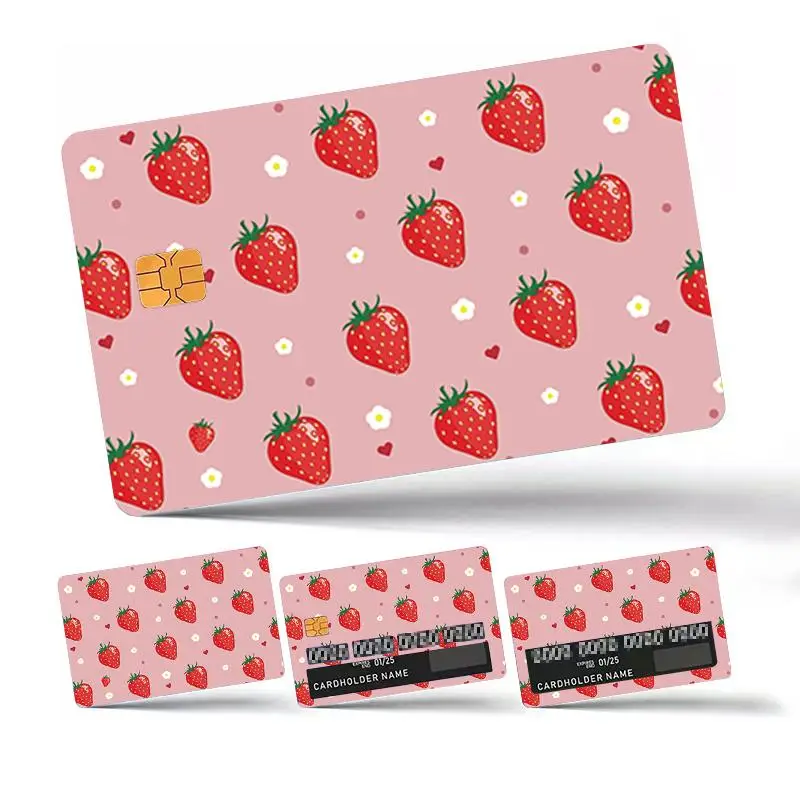 Cartoon Strawberry Pattern Credit Card Skins, Waterproof & Scratch Resistant Key Card Sticker, Bank Card Sticker for Credit Card Debit Card