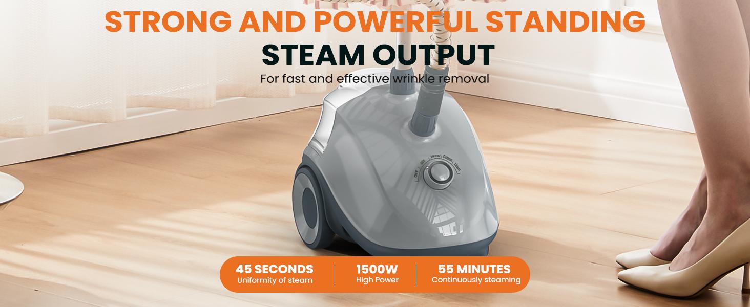 SweetFurniture Standing Garment Steamer with Roll Wheels, 1500W Powerful 1.7L Water Tank for 55 Minutes Continuous Steaming, Professional Wrinkle