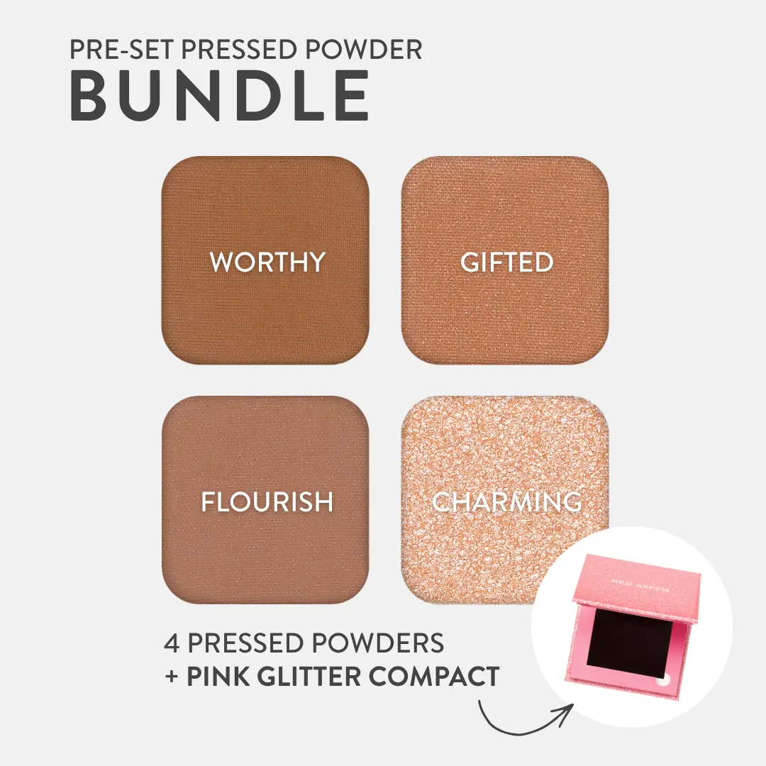 Red Aspen I'm Worth It Pre-set Pressed Powder + Magnetic Palette Bundle  | 4 Universal Pressed Powders + Sleek Magnetic Case