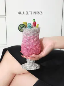 Elegant Crystal Cocktail Glass Evening Clutch, Handmade Diamond Bag for Weddings, Parties, Events, Luxury Women's Purse, No Phone Slot
