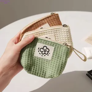 2026 INS-Style Mini Waffle Makeup Bag - Lightweight, Soft, Portable Multi-Use Organizer for Students; Holds Purse Things, Lipstick, Coin, Bluetooth Earphones & Small Cosmetics for Daily Carry, Travel