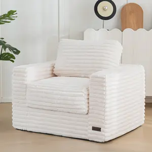 MAXYOYO Plush White Bean Bag Chair, Boneless Couch and Modular Floor Sofa with Pillows, Machine Washable Faux Fur Lazy Sofa