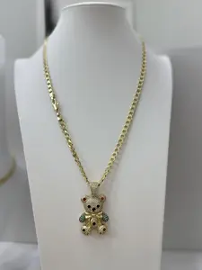 Cuban Chain 55cm with 14k Gold Plated Bear Pendant for Women's Jewelry