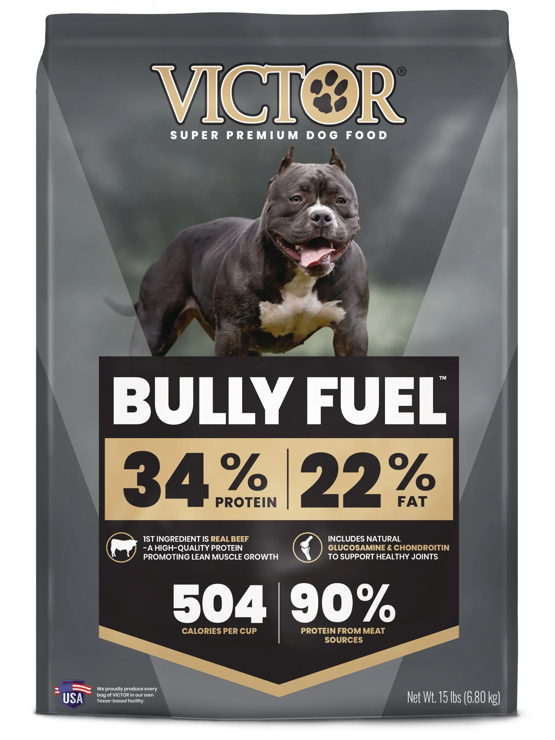 VICTOR Bully Fuel High-Protein Dry Dog Food - First Ingredient Real Beef, Supports Lean Muscle Growth & Healthy Joints with Chondroitin, 15-lb Bag