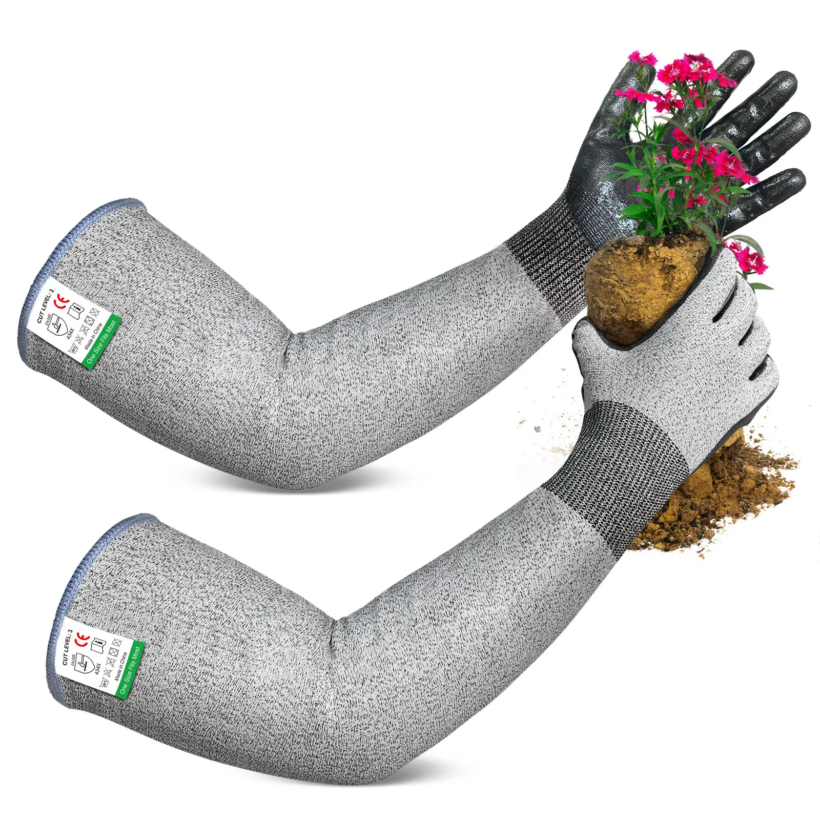 Evridwear Long Gardening Gloves with Cut-Proof Sleeves, Anti-Slip Nitrile Coated Palm, Arm Guard, Breathable Cotton Inner Layer - 1 Pair, Durable for Rough DIY Tasks, Gardening & Landscaping