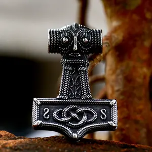 GTHIC Celtic Knot Thor’s Hammer Pendant Viking Unisex Necklace Stainless Steel