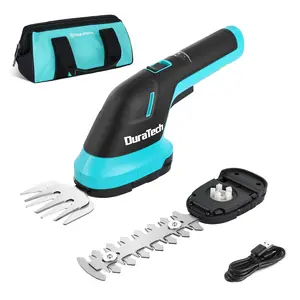#SpringGlowUp DURATECH Cordless Hedge Trimmer, 2-in-1 Handheld Rechargeable Grass Trimmer & Hedge Shears with USB Type-C Cable, Built-in Li-ion Battery, Electric Shrub & Grass Shears for Garden, Yard and Lawn