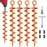 Ground Anchor Screw in Spiral Trampoline Anchors with Nut and Tool Swing Set Anchors Tent Stakes High Wind Heavy Duty for Sheds Carports Mobile Home Camping Tent Waterproof heavy-duty, 4 Pack