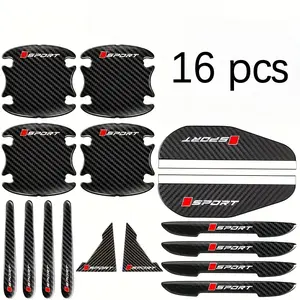 16pcs Carbon Fiber Car Door Bumper Stickers Set, Anti-Scratch Protection Decals, Sporty Letter Pattern, Car Decoration Accessories, Universal Car Sticker