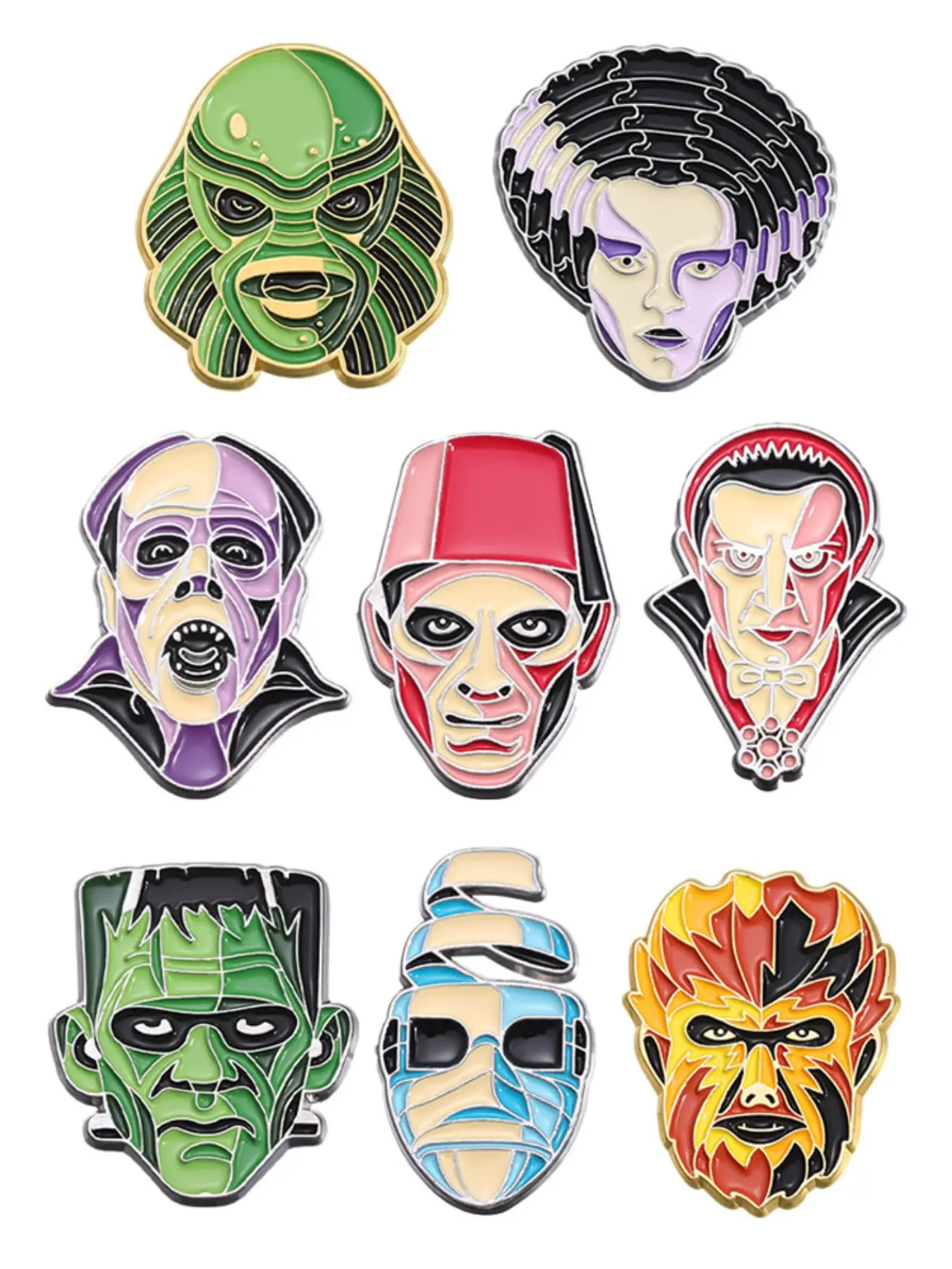 8-Piece Brooch Set Horror Movie Enamel Pins, Lapel Pins, Killer Skull Saw Halloween Alloy Badges, Brooches, Fashion Accessories for Backpacks and Clothes