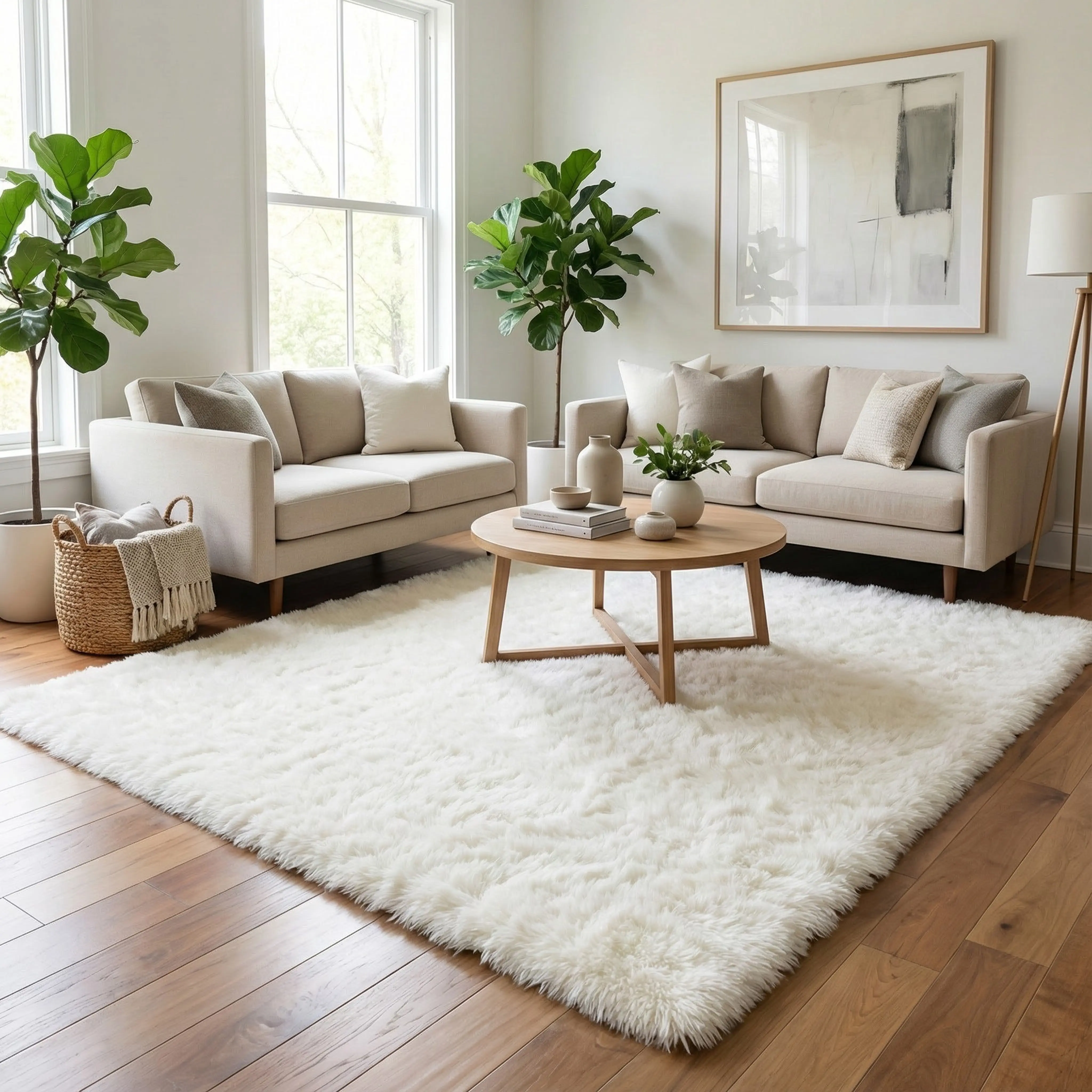 【Back to School】PLUMLIK Cream White Area Rugs For Living Room Bedroom, Father's Day Gift Ideas, Upgrade Non Slip throw rug Fluffy Soft Shag Carpet, Kid And Pet Friendly, With 4 Stickers, Indoor Floor Shaggy Plush Rug, Esthetic Decor, Dry Clean Only
