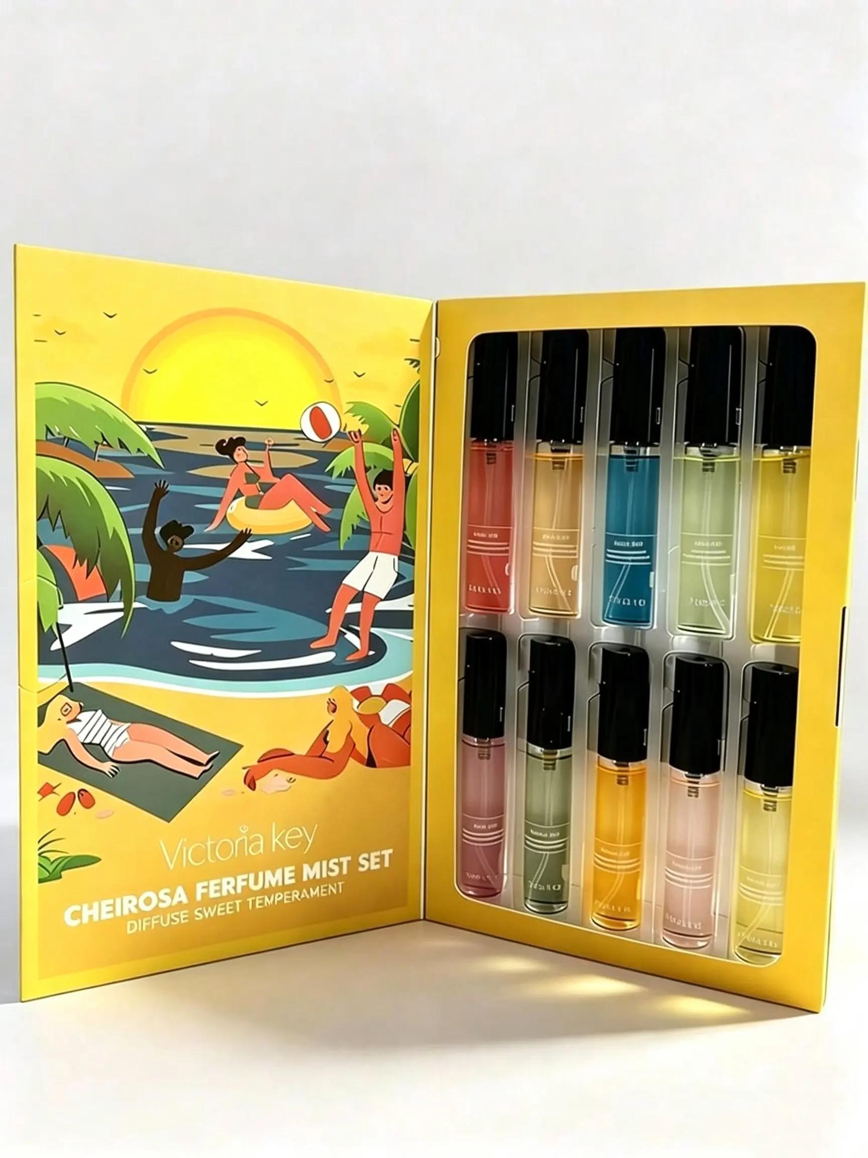 Unisex Citrus Fragrance 10-Piece Beach Spray Set - 5 Unique Scents, Long-Lasting, Natural, Fresh, Elegant, Portable Air Freshener - Ideal for Travel, Gatherings, Gift-Giving, Citrus Unisex Fragrance